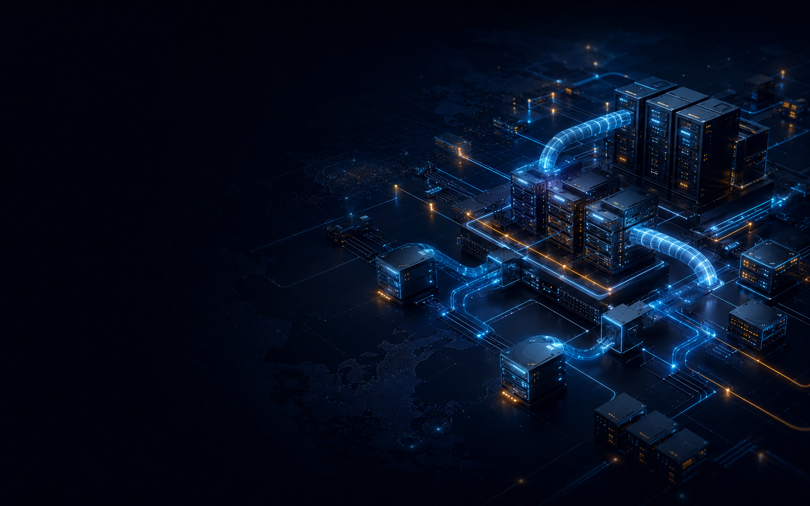 Connected server infrastructure visualised as a secure command network